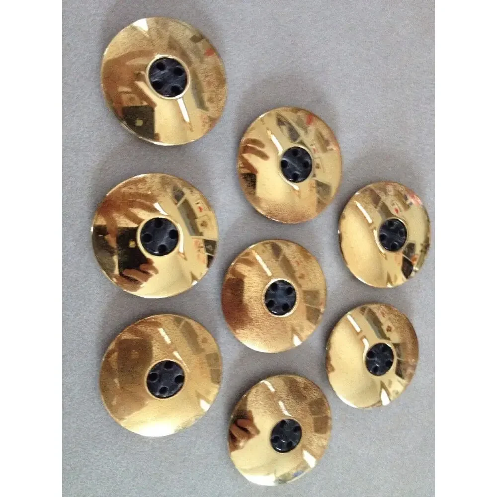 Lot of 8 Vintage Marbled Dark Colored Plastic Brass Four Hole Buttons 2.75cm
